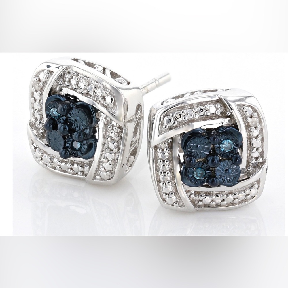 Blue And White Diamond Accent Rhodium Over Sterling Silver Earrings